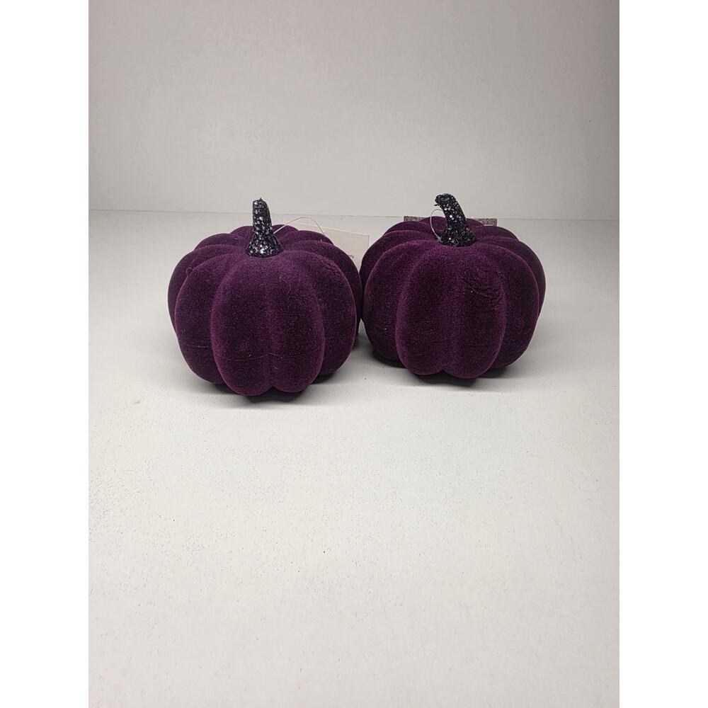Happy Halloween Fabric Pumpkins🎃Lot of 2 Pumpkins Table Top Decor - Purple NEW